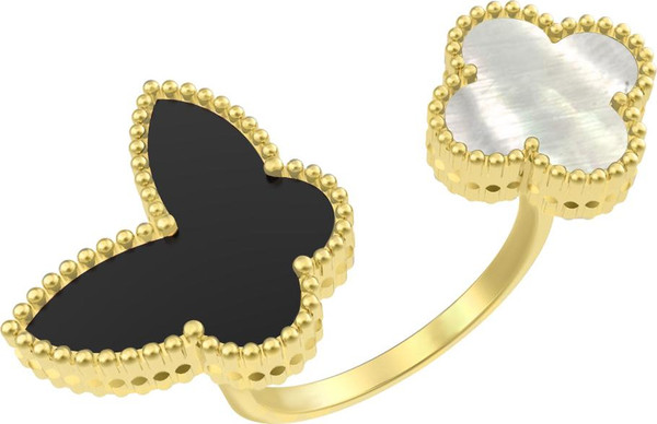 Кольцо из лимонного золота c ониксом и перламутром