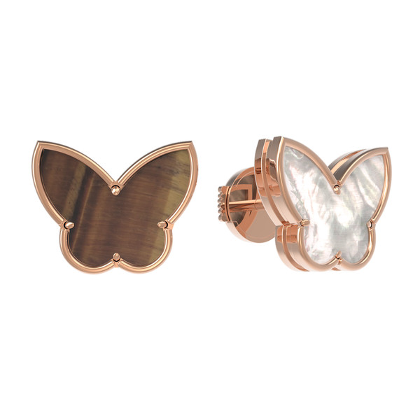 Серьги из золота c тигровым глазом и перламутром