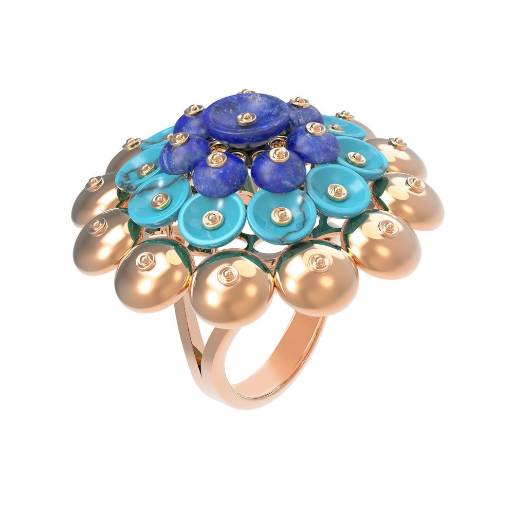 Кольцо из золота c бирюзой и лазуритом
