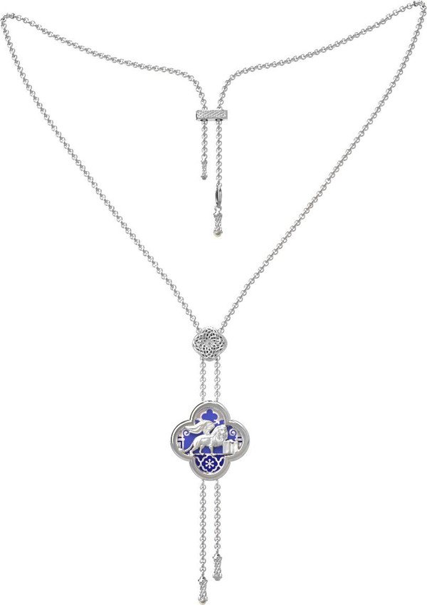 Колье из белого золота c эмалью, жемчугом и перламутром