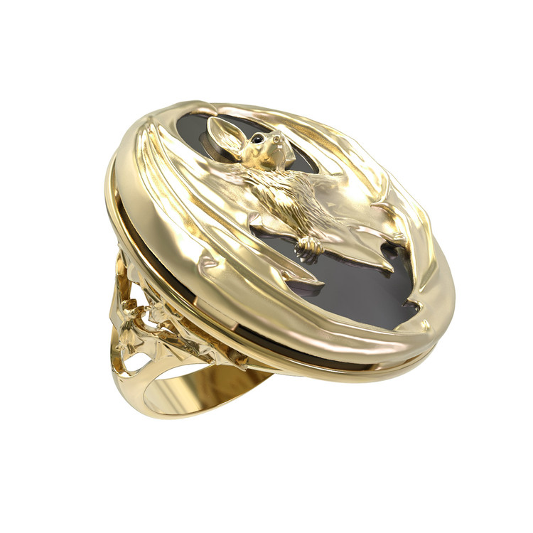 Кольцо из лимонного золота c эмалью и ониксом