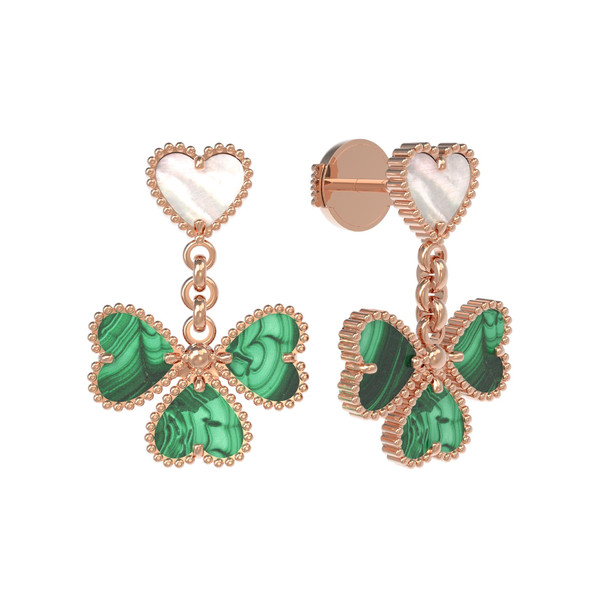 Серьги из золота c малахитом и перламутром