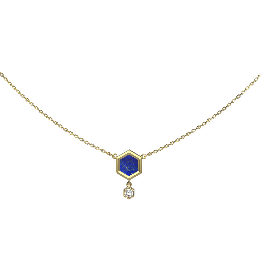 Колье из лимонного золота c бриллиантами и лазуритом