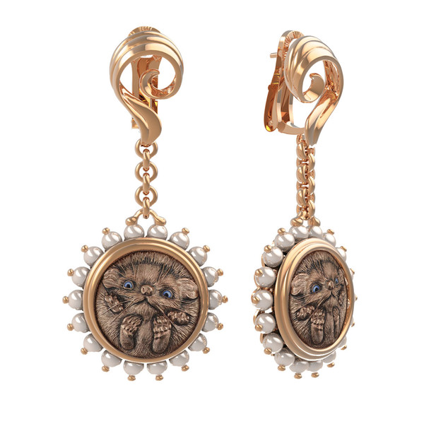 Серьги из золота c эмалью и жемчугом