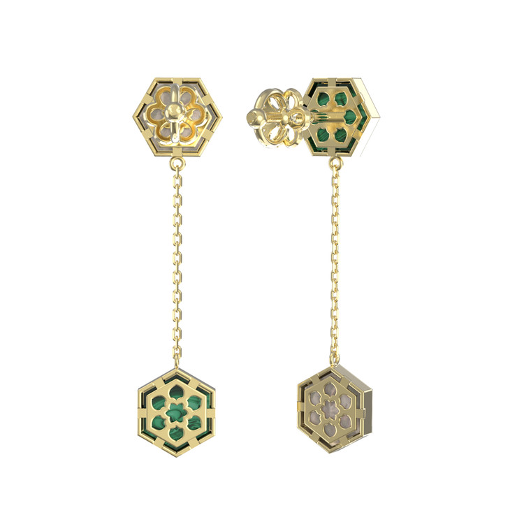 Серьги из лимонного золота c малахитом и перламутром