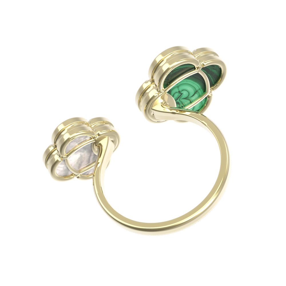 Кольцо из лимонного золота c малахитом и перламутром