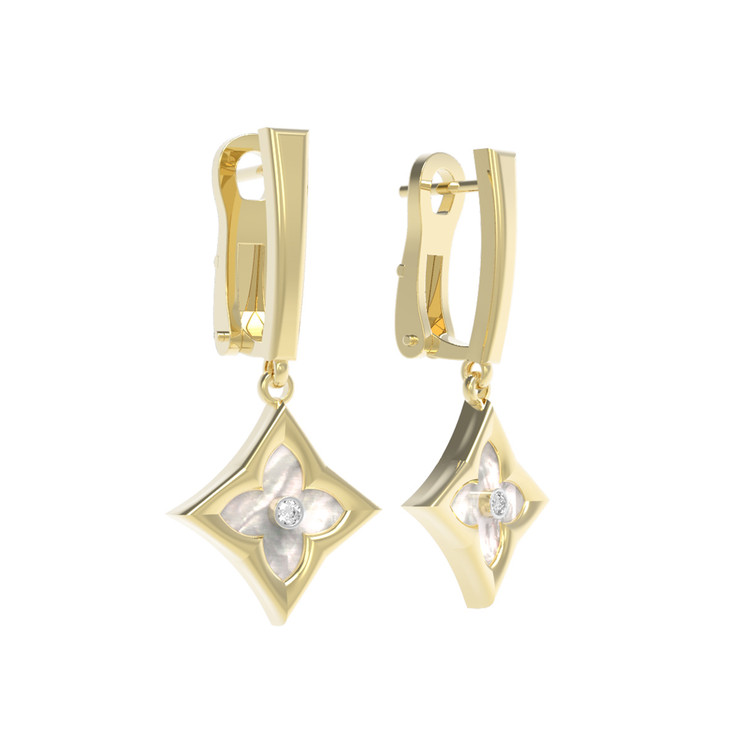 Серьги из лимонного золота c бриллиантами и перламутром