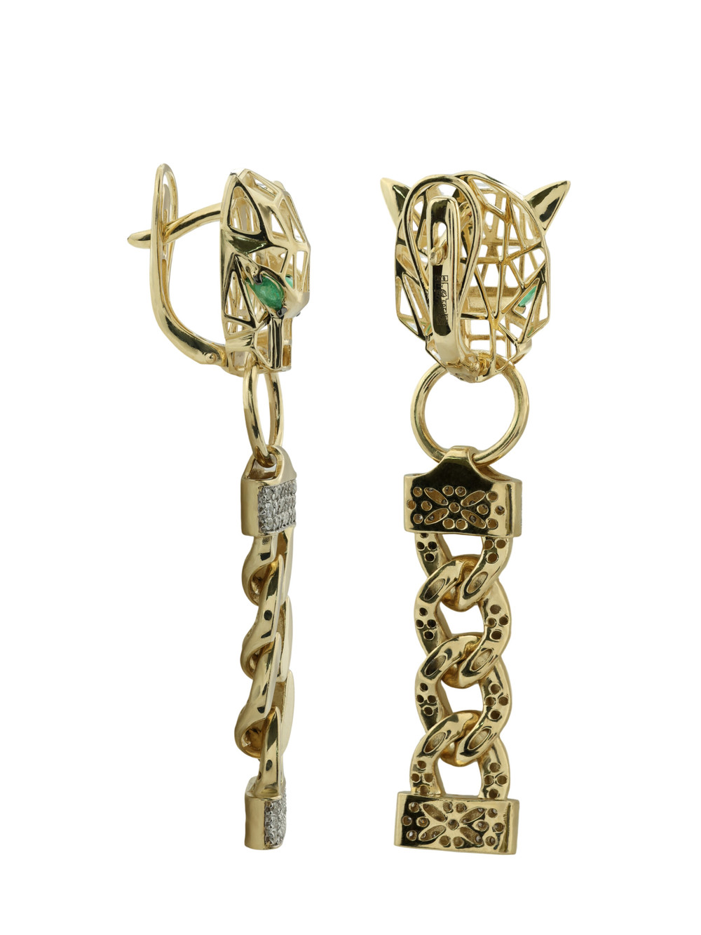 Серьги из лимонного золота c бриллиантами и изумрудом