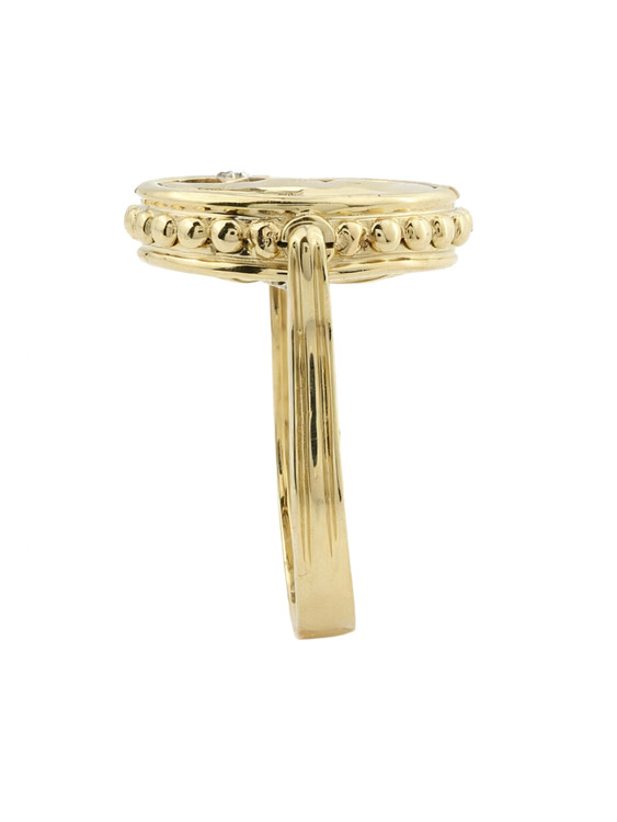 Кольцо из лимонного золота c бриллиантами, ониксом и перламутром