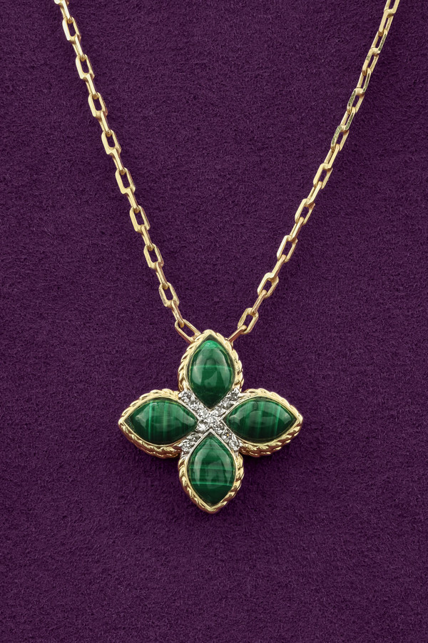 Колье из лимонного золота c бриллиантами и малахитом