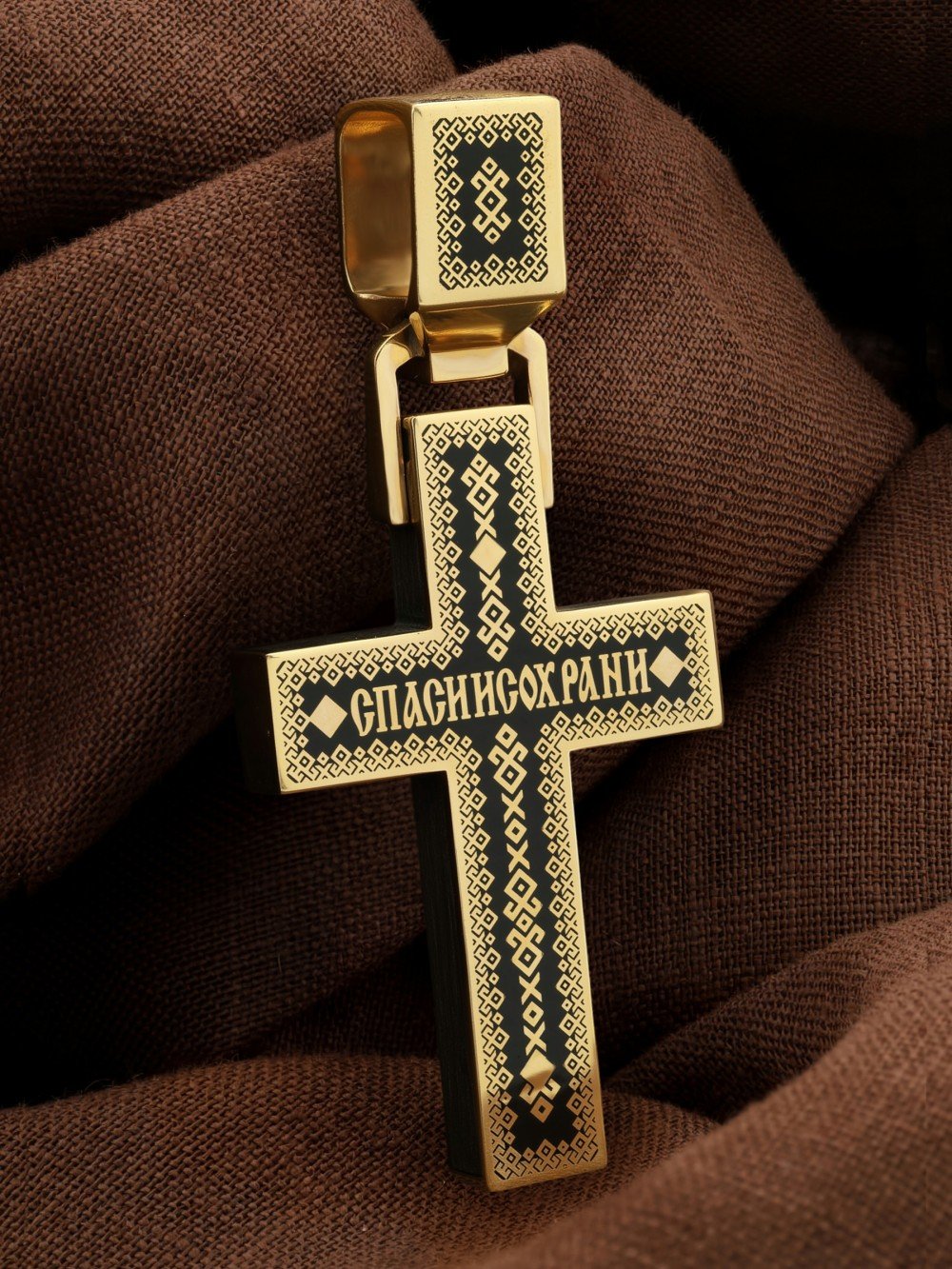 Крест из лимонного золота c эмалью и эбеновым деревом