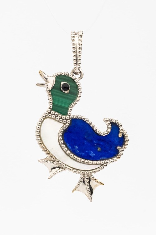 Подвеска из белого золота c эмалью, лазуритом, малахитом и перламутром