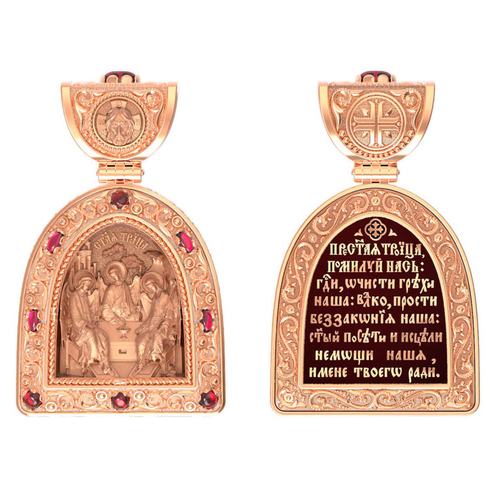 Образок из золота c эмалью и рубином