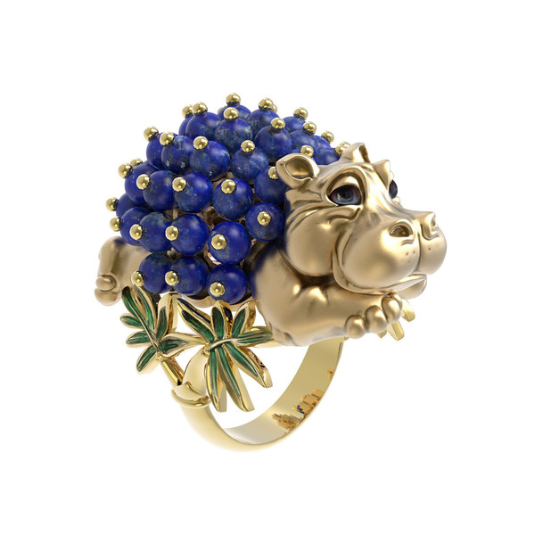 Кольцо из лимонного золота c эмалью и лазуритом