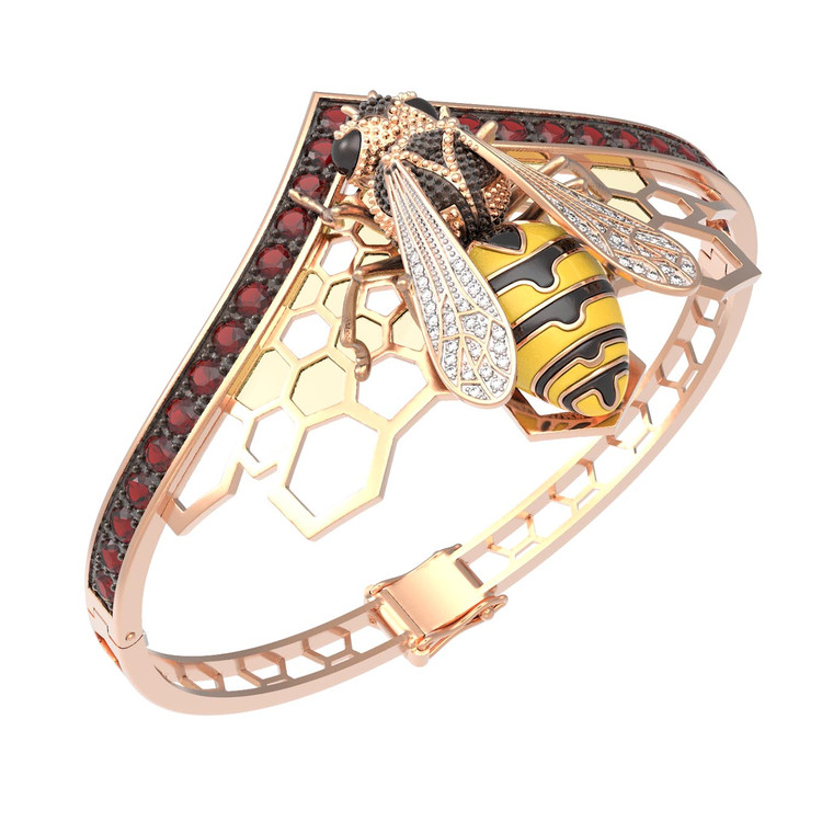 Браслет из золота c эмалью, фианитом, гранатом и эмалью