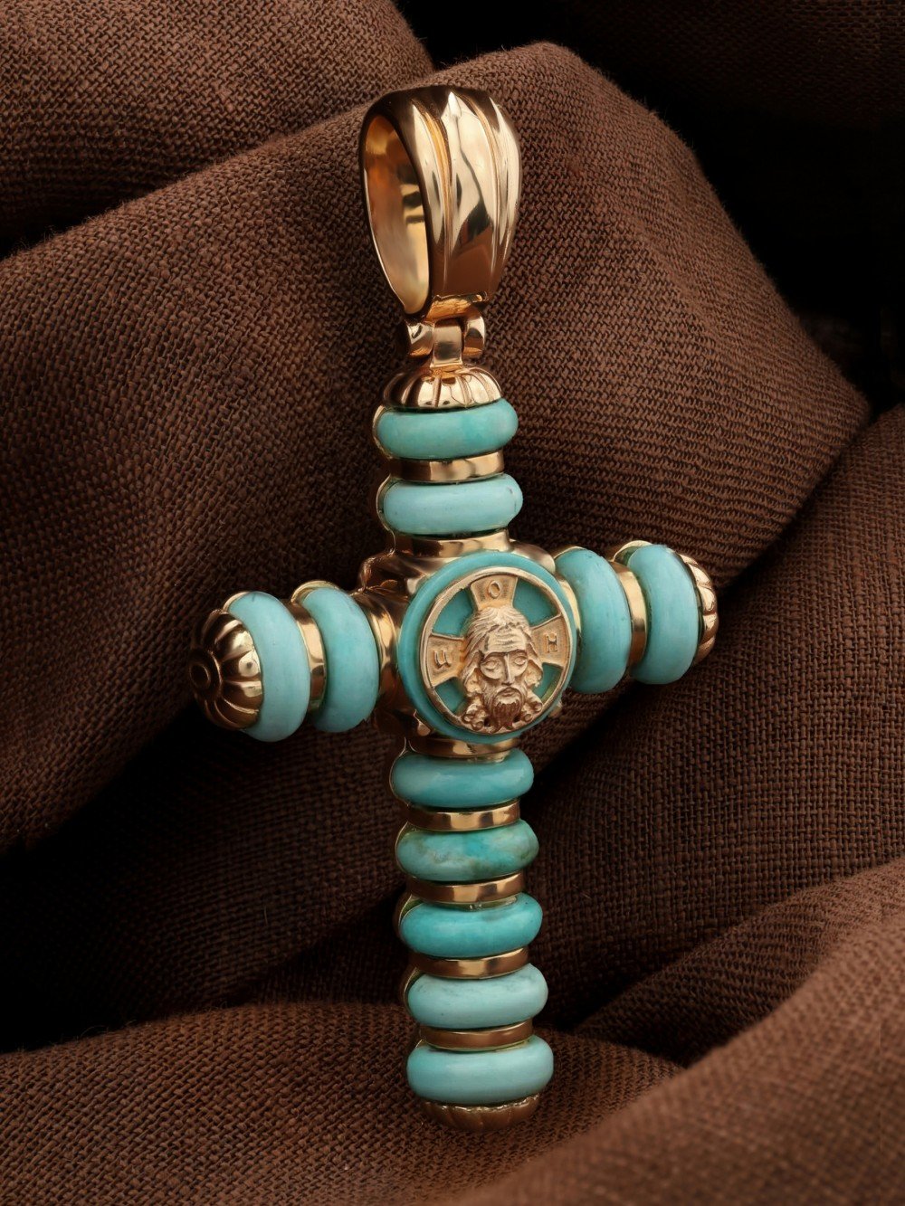 Крест из золота c бирюзой