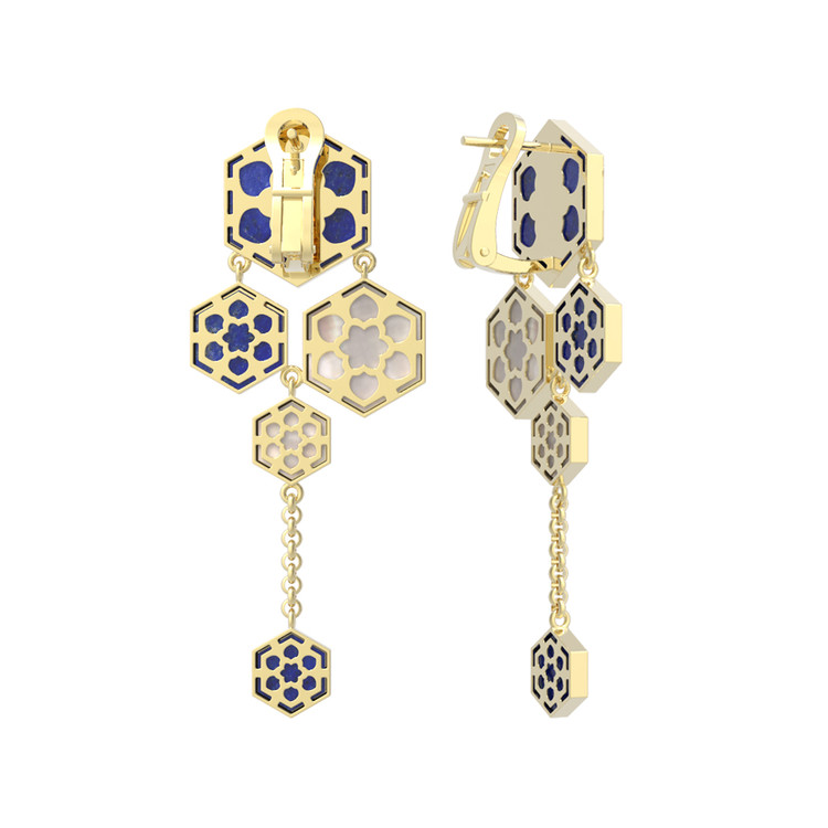 Серьги из лимонного золота c лазуритом и перламутром