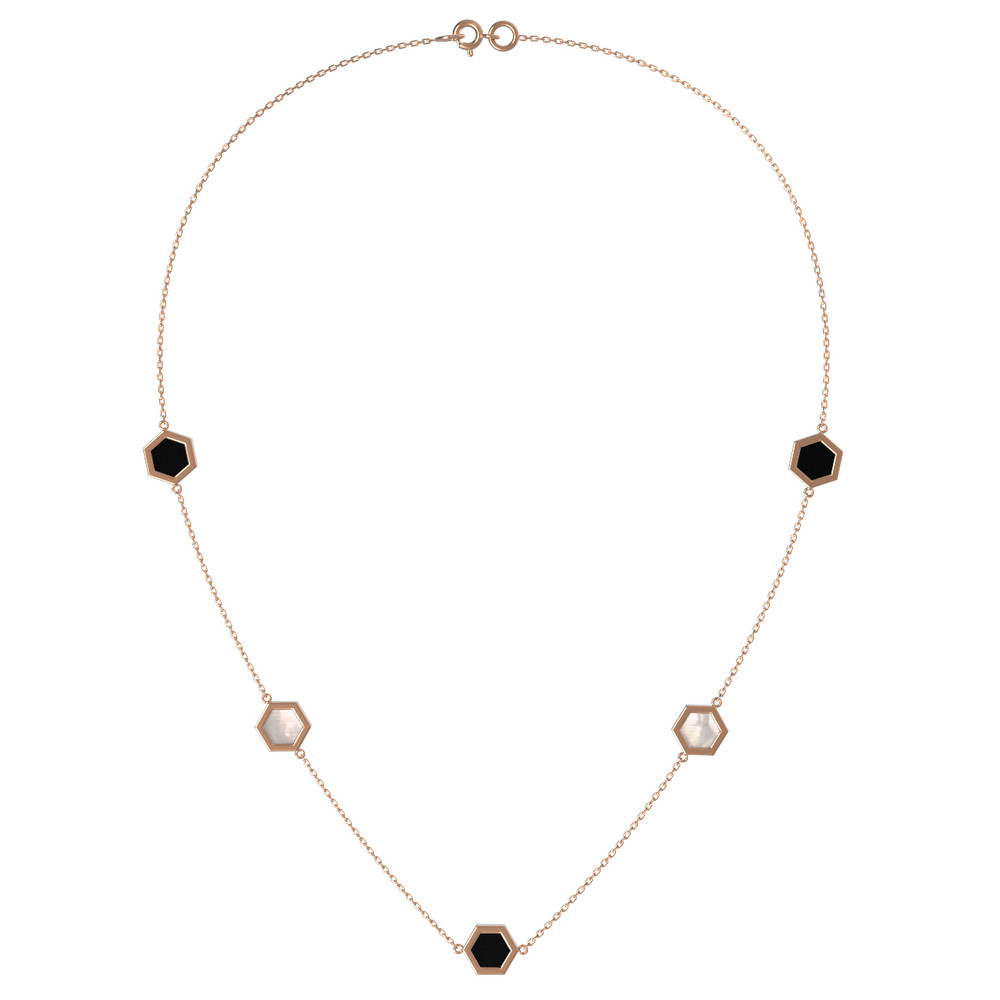 Колье из золота c ониксом и перламутром