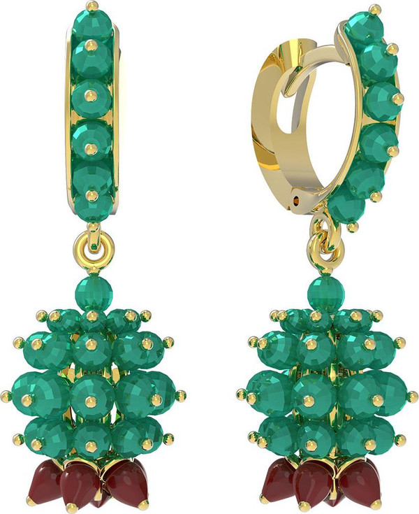 Серьги из лимонного золота c гранатом, хризопразом и кораллом