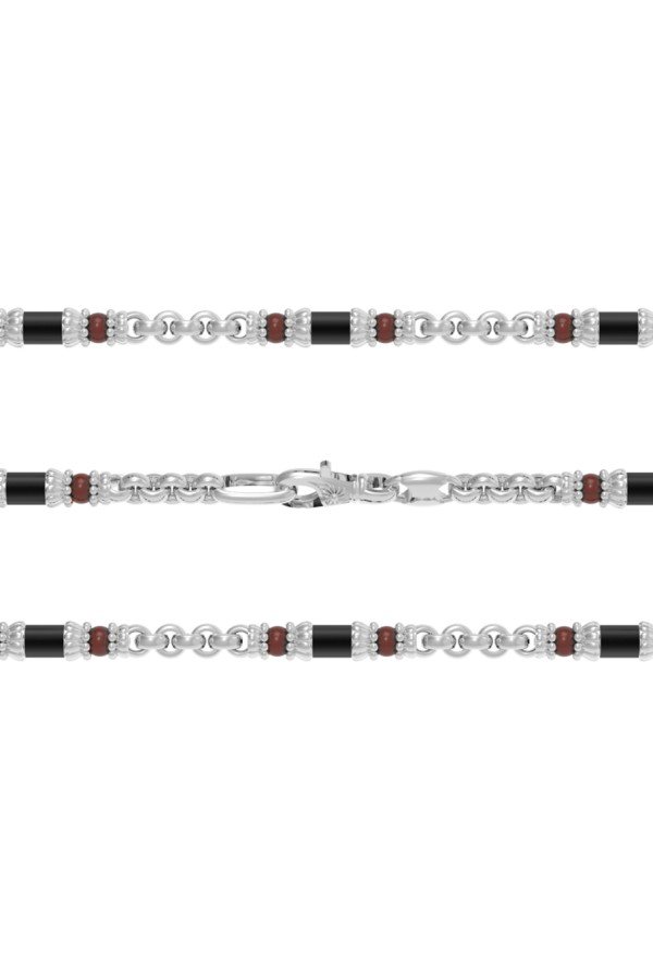 Цепь из белого золота c ониксом и кораллом