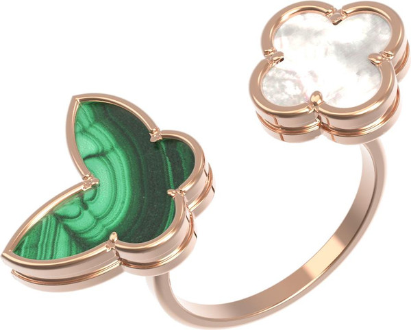 Кольцо из золота c малахитом и перламутром