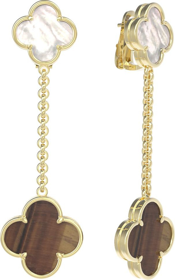 Серьги из лимонного золота c тигровым глазом и перламутром