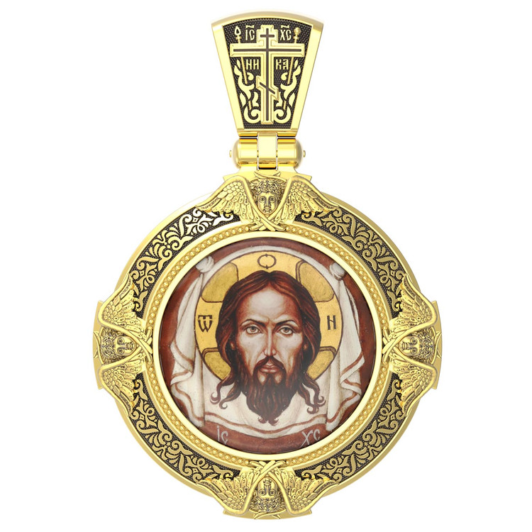 Образок из лимонного золота c эмалью, иконописью и темперой