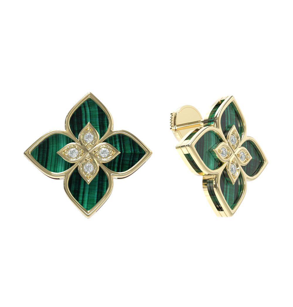 Серьги из лимонного золота c бриллиантами и малахитом