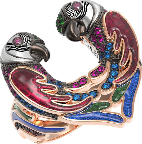 Кольцо из золота c эмалью и фианитом