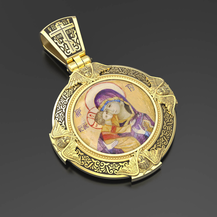 Образок из лимонного золота c эмалью, иконописью и темперой