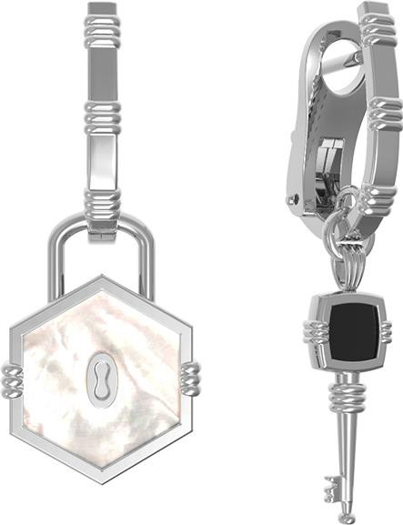 Серьги из белого золота c ониксом и перламутром