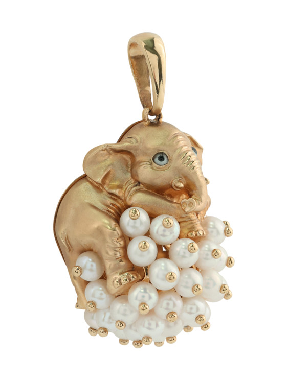 Подвеска из золота c эмалью и жемчугом