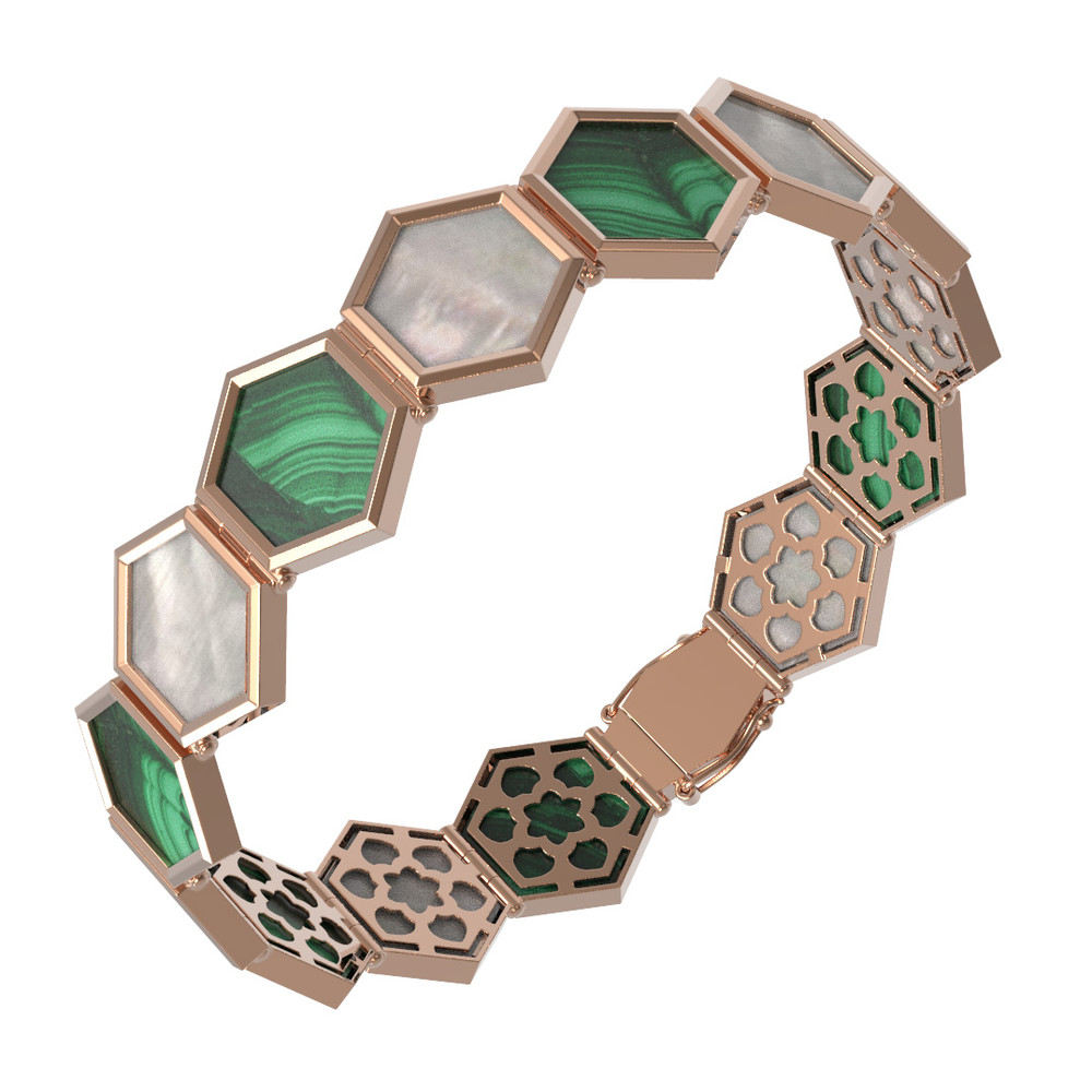 Браслет из золота c малахитом и перламутром