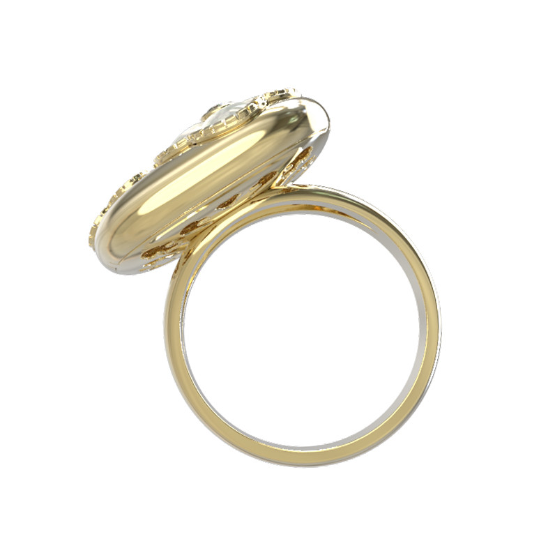 Кольцо из лимонного золота c бриллиантами и перламутром