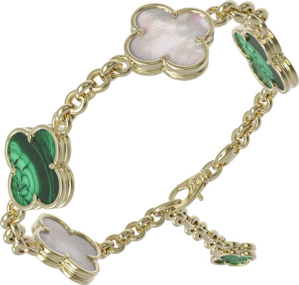 Браслет из лимонного золота c малахитом и перламутром