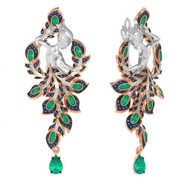 Серьги из золота c фианитом и хризопразом