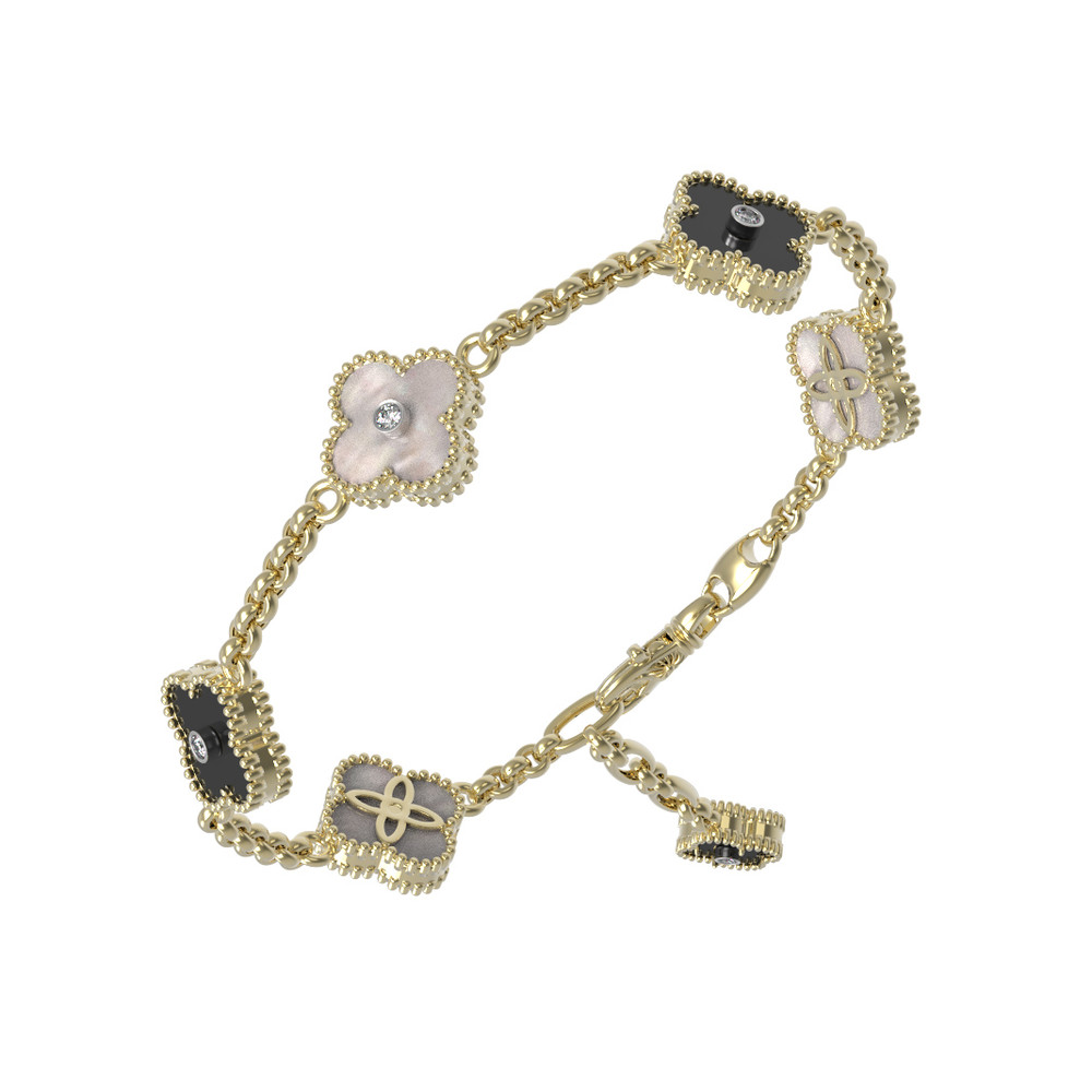 Браслет из лимонного золота c бриллиантами, ониксом и перламутром