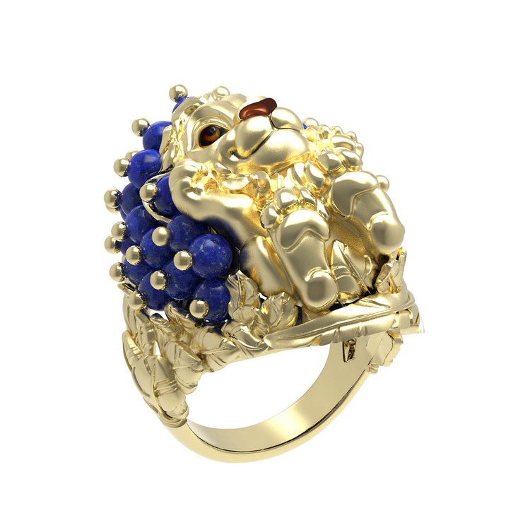 Кольцо из лимонного золота c эмалью и лазуритом