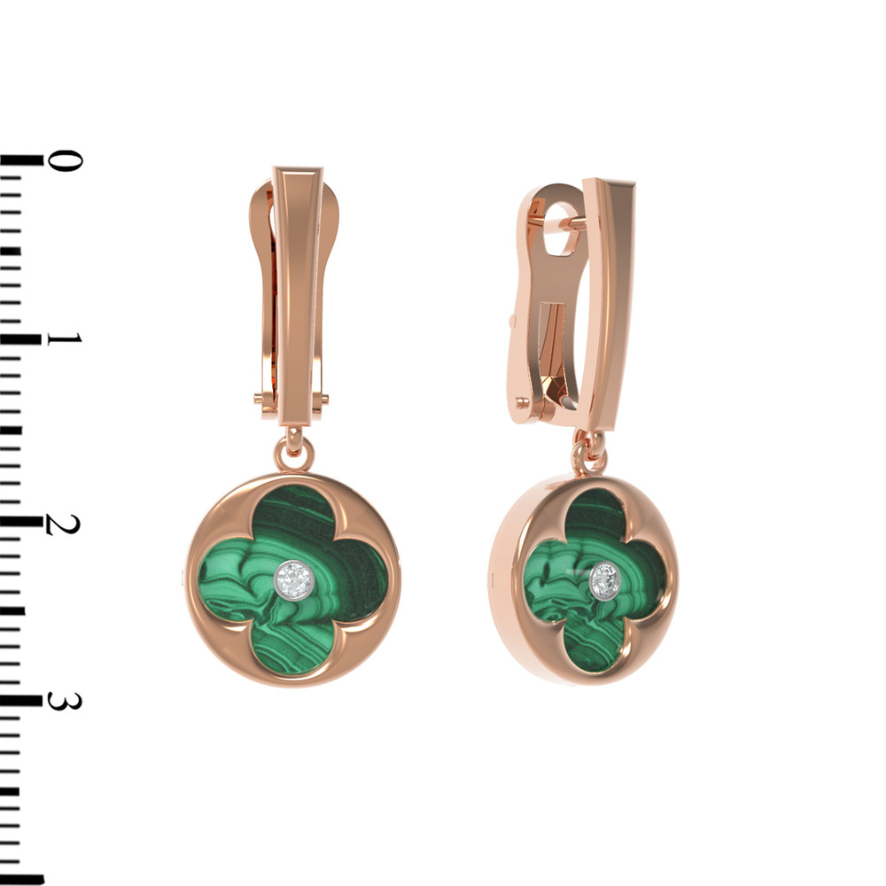 Серьги из золота c бриллиантами и малахитом