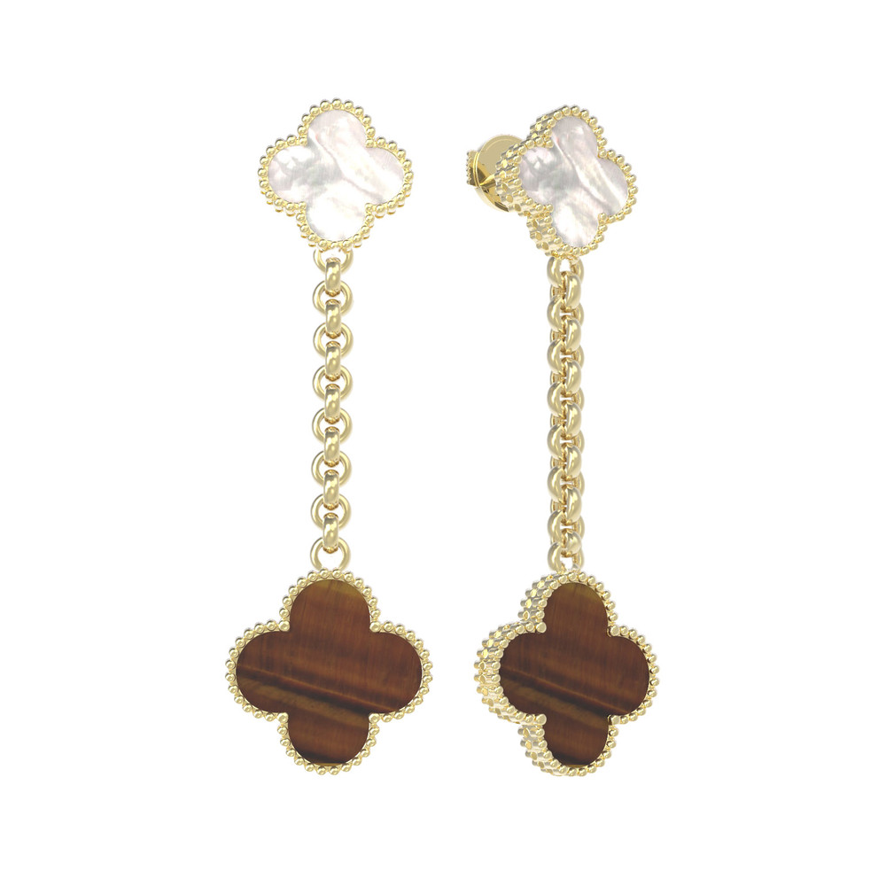 Серьги из лимонного золота c тигровым глазом и перламутром