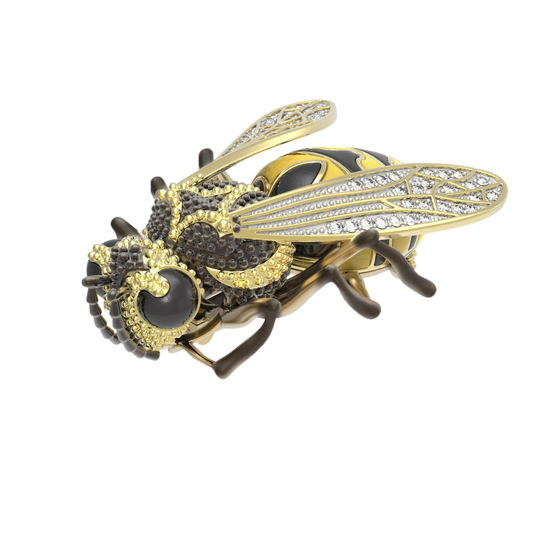 Брошь из лимонного золота c эмалью и фианитом