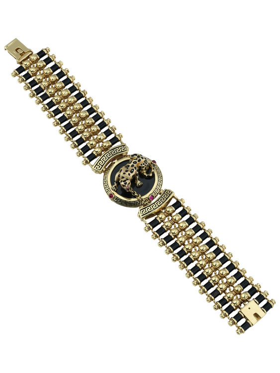 Браслет из лимонного золота c эмалью, ониксом и рубином