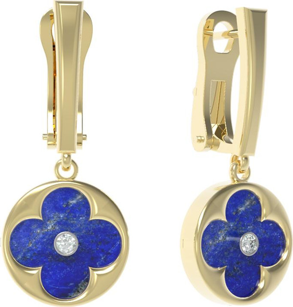 Серьги из лимонного золота c бриллиантами и лазуритом
