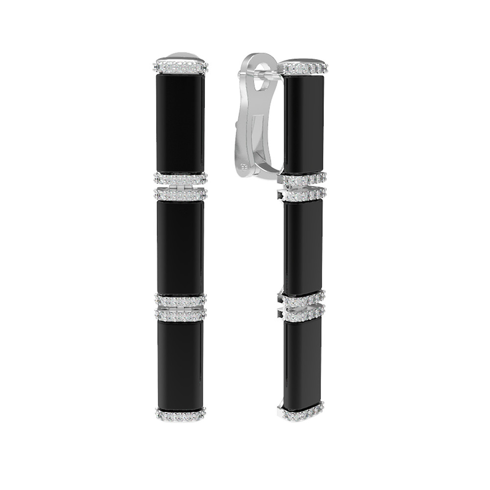 Серьги из белого золота c бриллиантами и ониксом