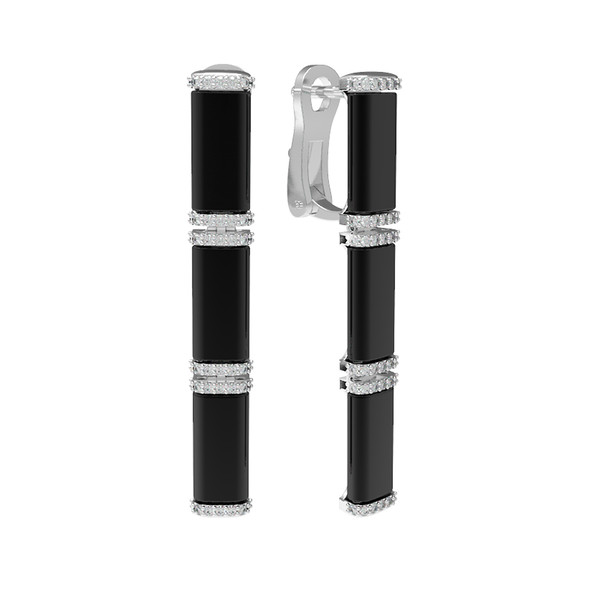 Серьги из белого золота c бриллиантами и ониксом