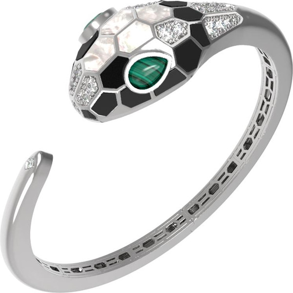 Браслет из белого золота c бриллиантами, рубином, ониксом, малахитом и перламутром