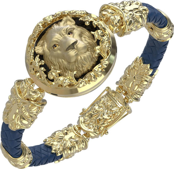 Браслет из лимонного золота c эмалью, кожаным шнурком и ониксом