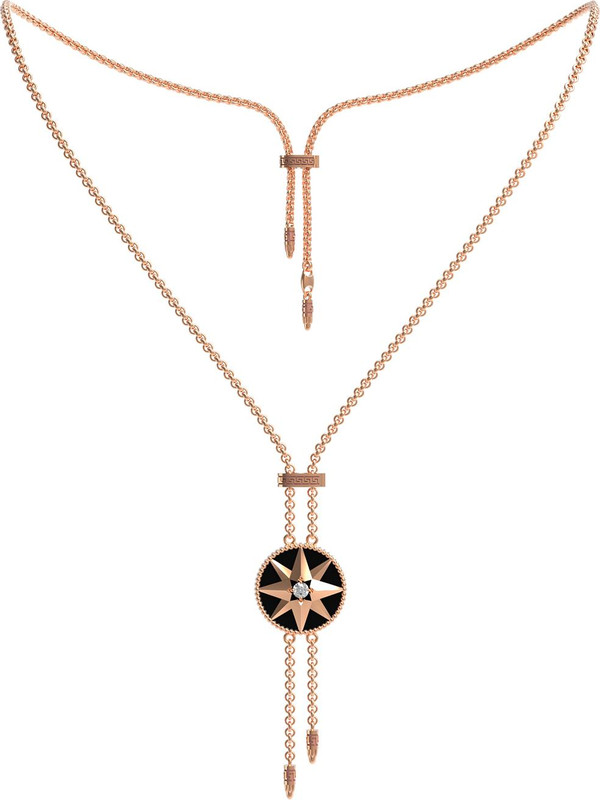 Колье из золота c фианитом, ониксом и перламутром