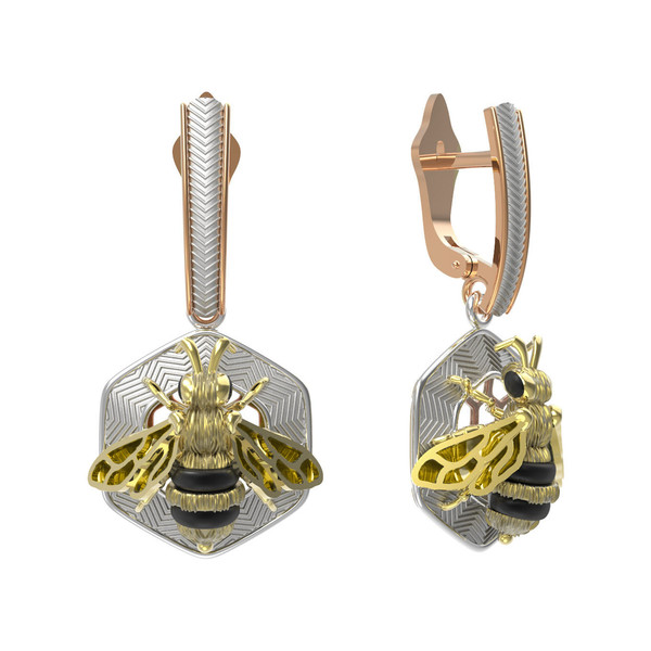 Серьги из золота c эмалью, ониксом и эмалью