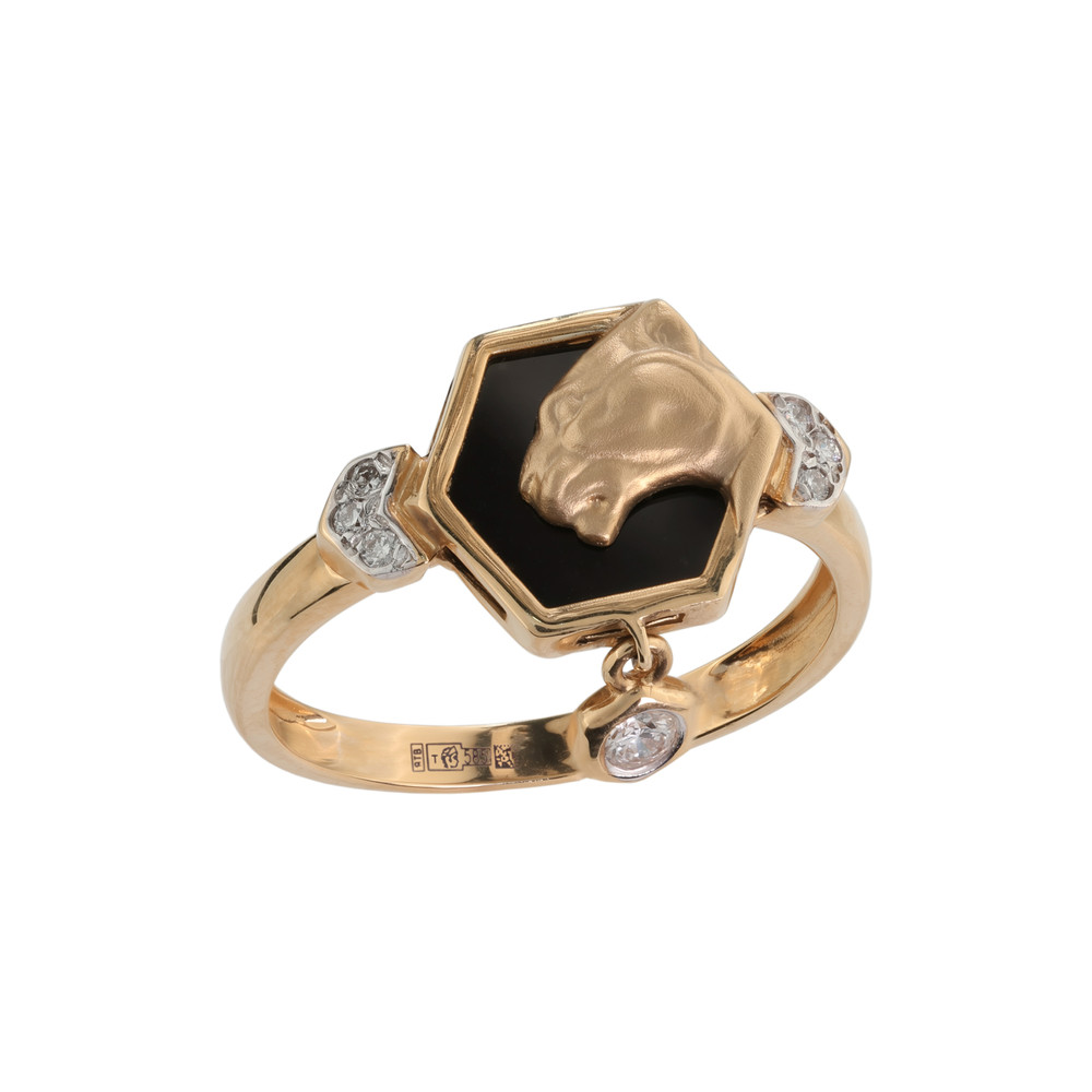 Кольцо из золота c бриллиантами и ониксом